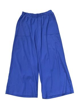 LuLaRoe Justine Blue Casual Wide Leg Crop Pant Relaxed Travel Lounge Vacation